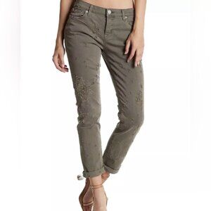 HUDSON CROP RILEY Relaxed Straight Distressed LOGD Green Jeans WC4100DLW Size 27